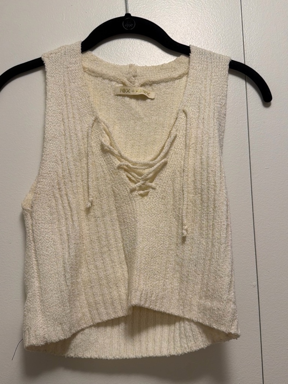 Cream Lace-Up Knit Tank Top